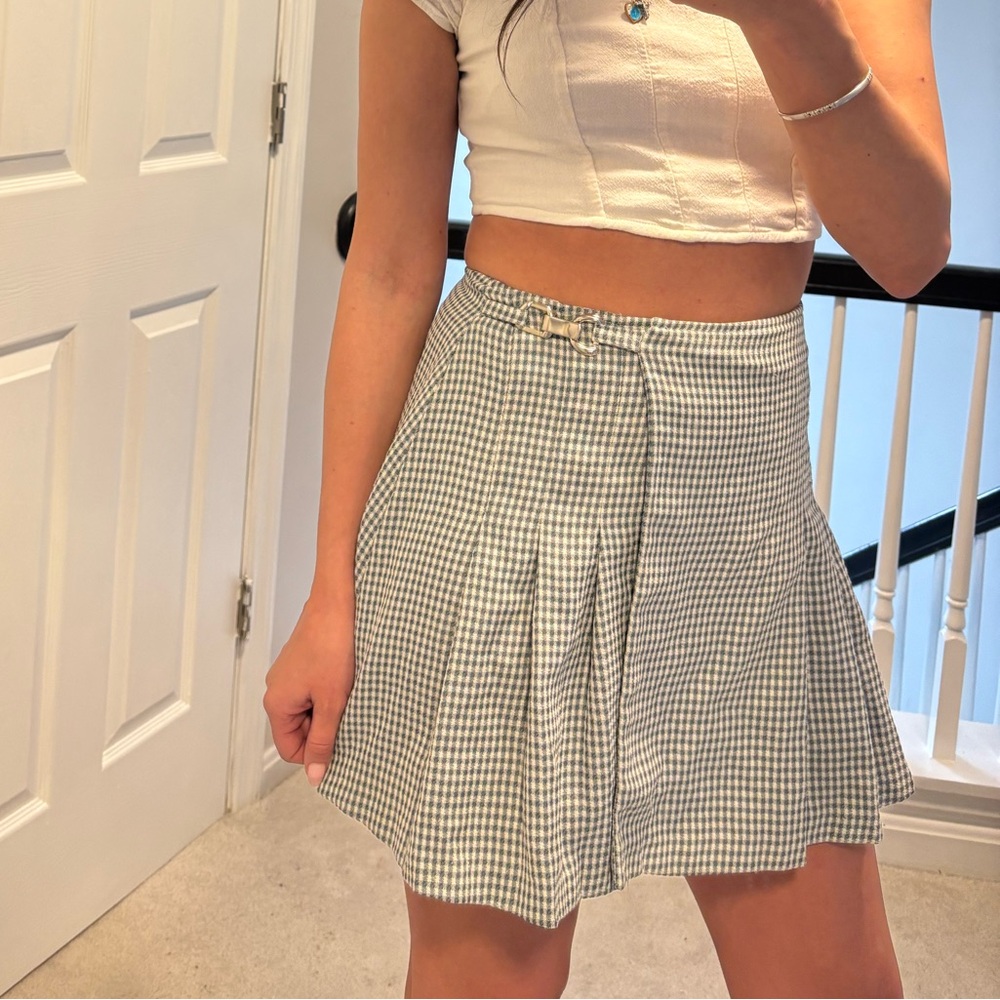 Vintage plaid check wrap skirt green